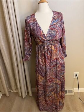 Printed V-Neck Maxi Dress in Multicolor